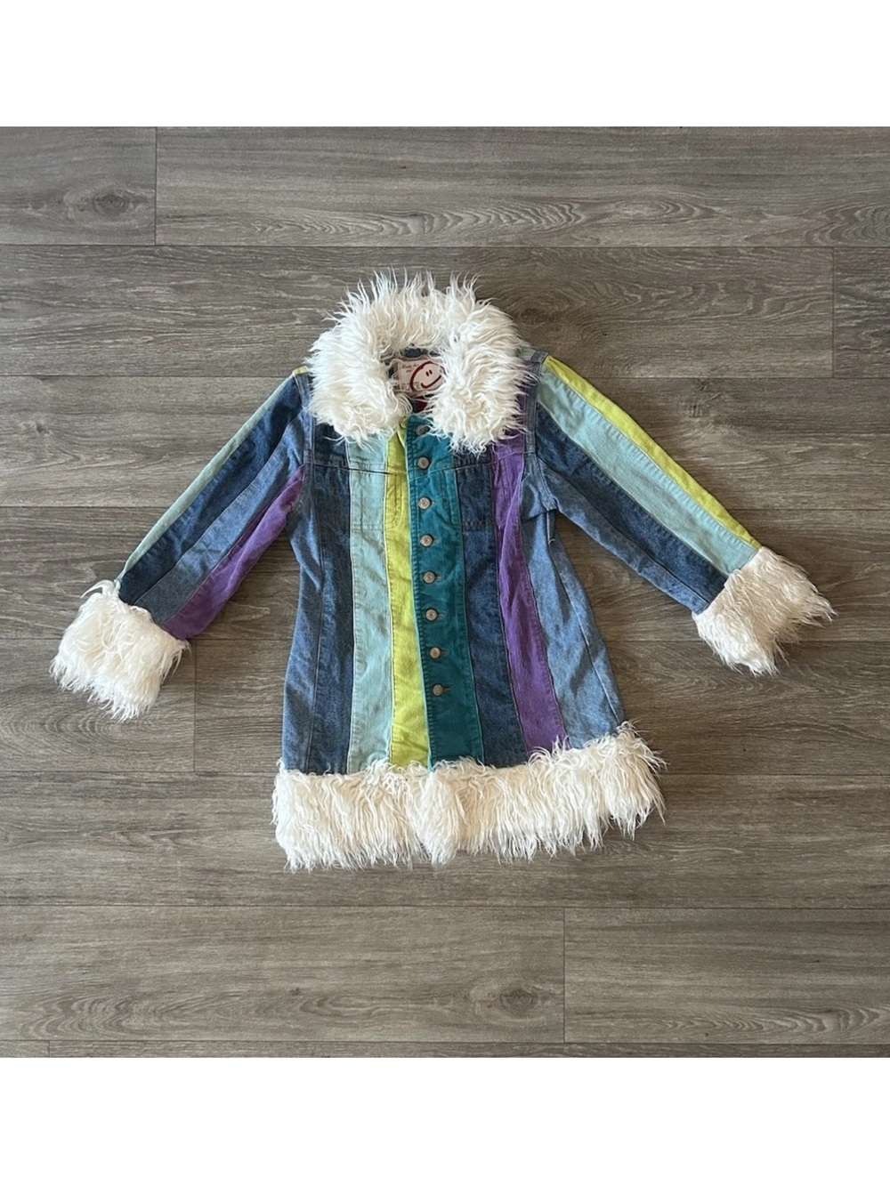 Vintage Y2K Children’s Place Penny Lane Coat 7/8 Patchwork Faux Fur Corduroy - Picture 12 of 15
